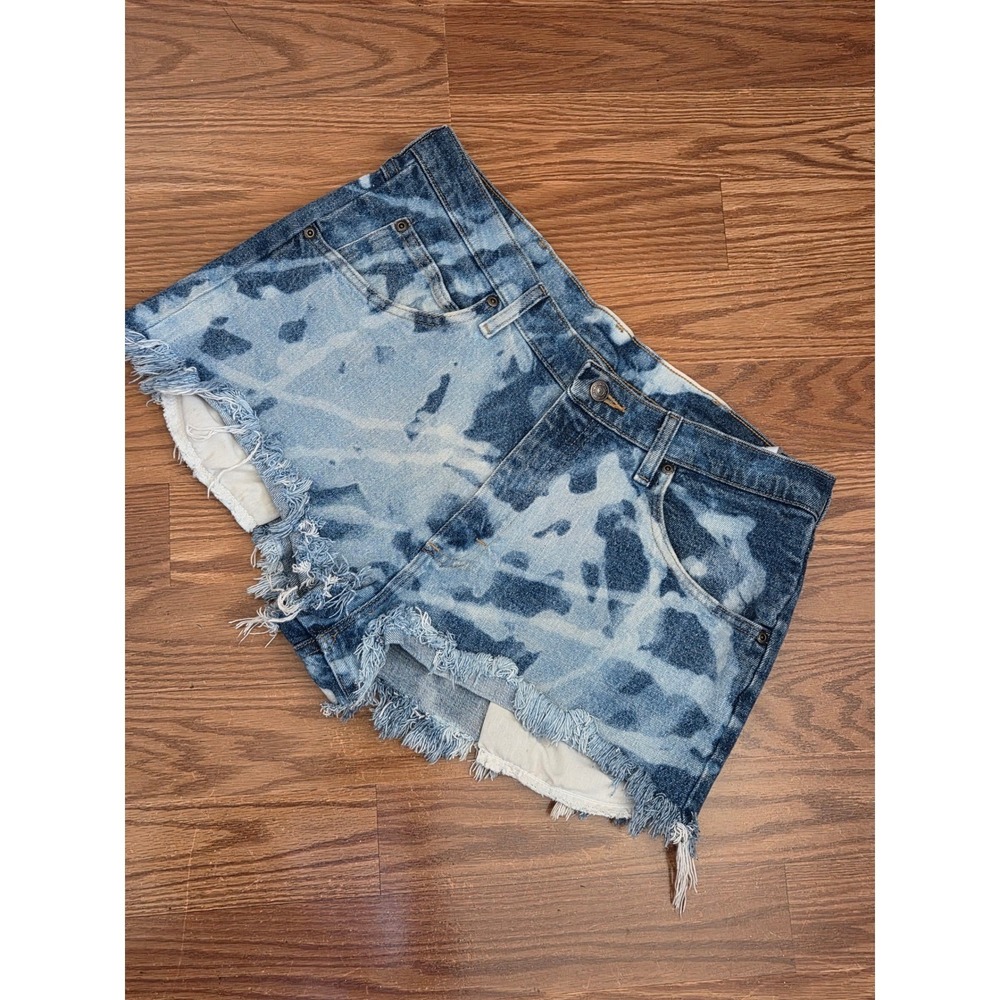 Wrangler Bleached Denim Cut Off Shorts Womens 34‎ Blue White Raw Hem 1097FXVMD